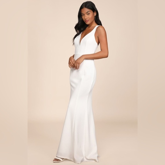 Size L - NWOT Lulus Forever‎ Crush White Mermaid Maxi Dress - Picture 3 of 8